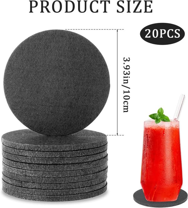20 runde coasters, filt coasters til glas, (mørkegrå)