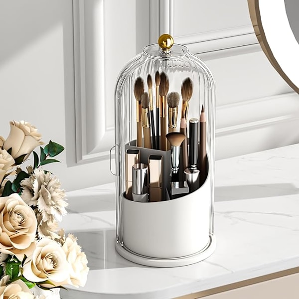 Makeup Børsteholder med Låg Kosmetikværktøj Organizer 360 Roterende Vandtæt