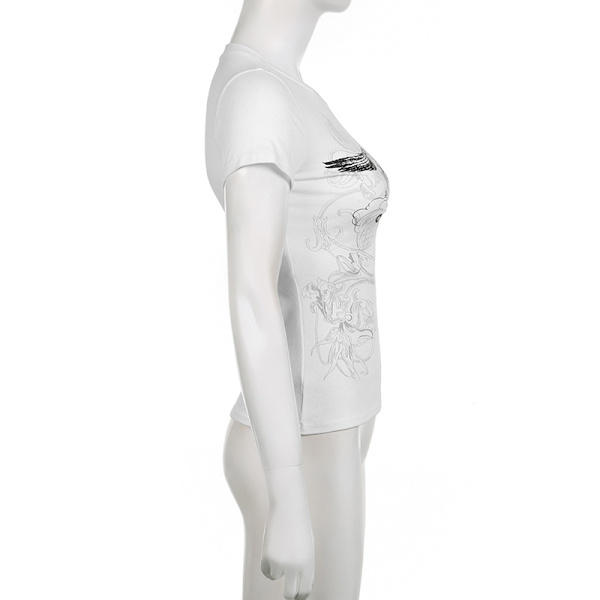 Kvinnors Crop Print Tees Kortärmade Going Out Toppar Vit Vit White M