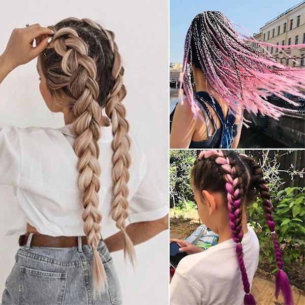 60 cm punottu hiuslisäke, synteettikuitu, virkattu punos, dreadlocks, monivärinen Blue Purple
