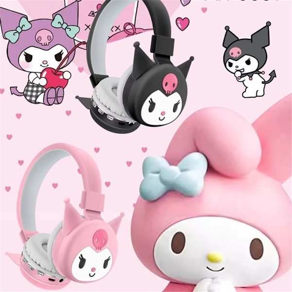 Kuromi Bluetooth -kuulokkeet langattomat on-ear lasten kuulokemikrofonikuulokkeet lahjaksi Black