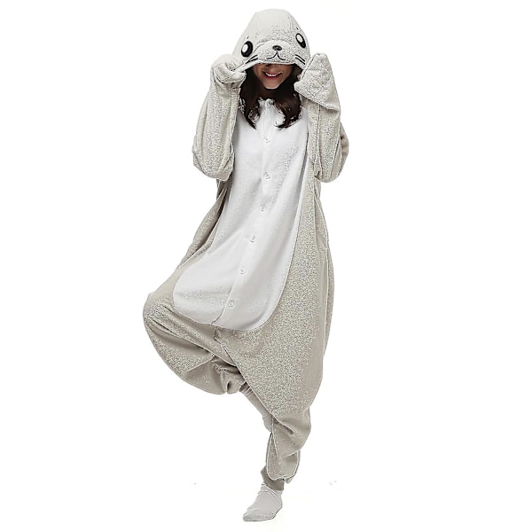 Harmaa hylje onesie aikuisille naisille ja miehille eläin kigurumi pyjama piirretty pyjama kotivaatteet halloween cosplay juhla-asu L