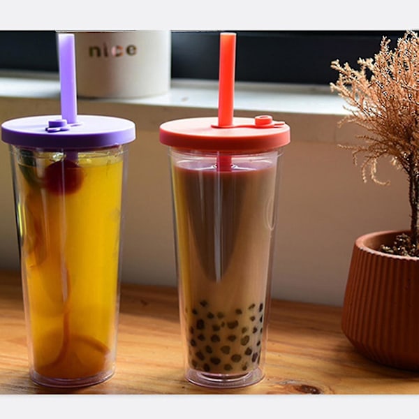 Ny Boba Cup Bubble Tea Cup 700ml Smoothiekopp med bred mun med lokk Sugerør med hvit rengjøringsbørste Rask levering Nyhet