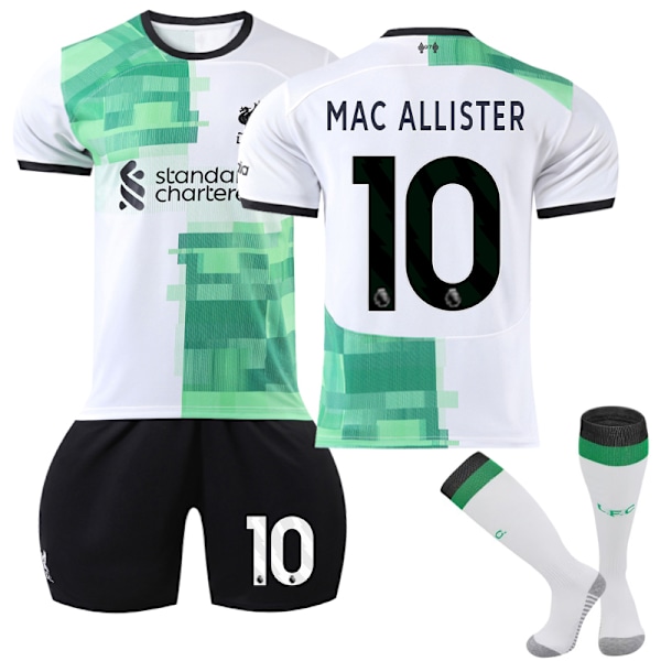 Liverpool 2023-2024 Børneudebanesæt Fodboldtrøje Kit nr. 10 Mac Allist 10-11 years