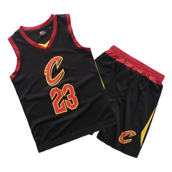 LeBron James nr. 23 Baskettrøje Sæt Cavaliers Uniform til børn teenagere Sort Black XS (110-120CM)