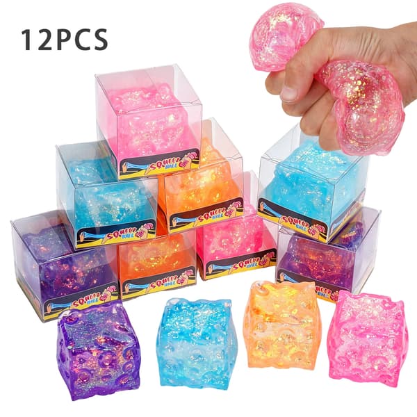 12 STK Ost Squishy Stressaflastende Legetøj Glitter Langsomt Stigende Sensorisk Fidget Sæt