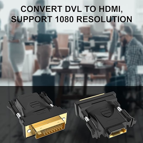 DVI–HDMI-sovitin (2 kpl), kullattu DVI (DVI D) uros–HDMI naaras -muunninsovitin, kaksisuuntainen tuki 3D 4K ARC Ethernetille