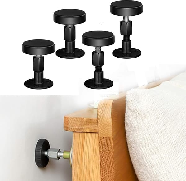 Sæt med 4 justerbare stabilisatorstop, 46-64 mm (sort) til sengerammer, sengegavle, senge, garderobeskabe, sofaer.