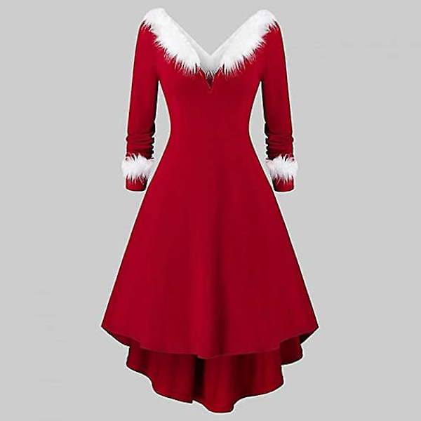 Bxhd Julklänning för kvinnor Långärmad V-ringad Julafton Röd Red XL