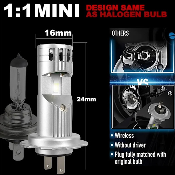 -H7 Led Canbus med Kjølevifte Frontlykter 6000K 80W 20000LM Pære CSP Lamper Mini Led for Biler H7