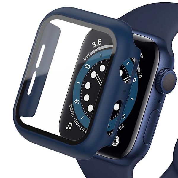 Härdat fodral för Apple Watch Case 9 8 7 6 5 4 38 40mm Tillbehör Skärmskydd iWatch Serie 44mm 45mm 41mm 42mm Midnattsblå Midnight blu Midnight blu