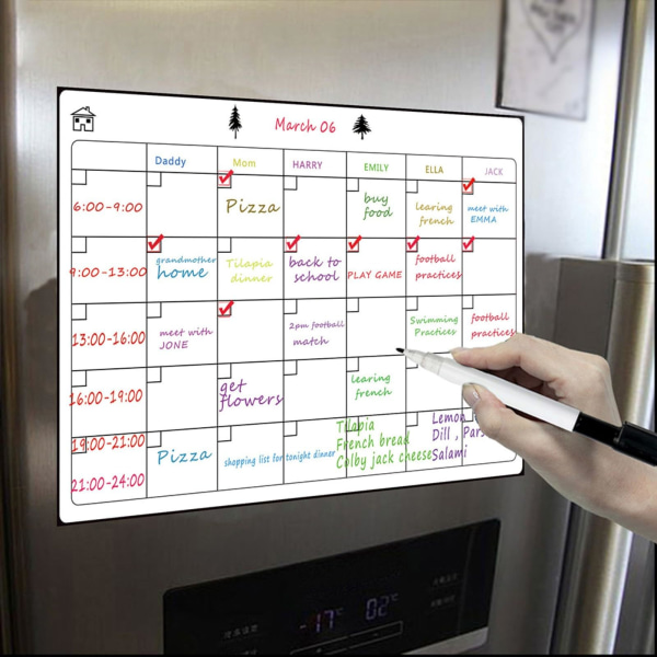 Magnetisk veckoplanerare - Rengör kalender för kylskåp - Inkluderar kritamarkörer och whiteboardsvamp - Family Organizer LZ00587 4