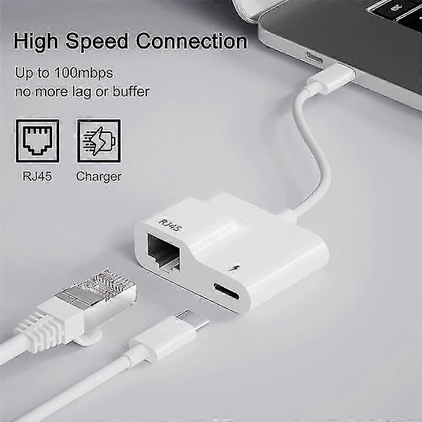 Usb C til Ethernet Adapter, Usb Type C til Rj45 Gigabit Ethernet Lan Adapter med Pd 60w Oplader, Til Air/pro