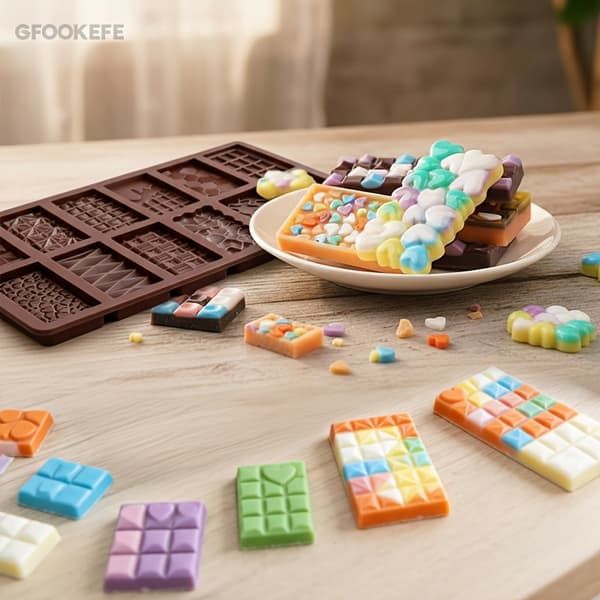 Chokoladeforme, 12 mønstre af mini silikone chokoladebarforme, 12 formhulrum 2pcs