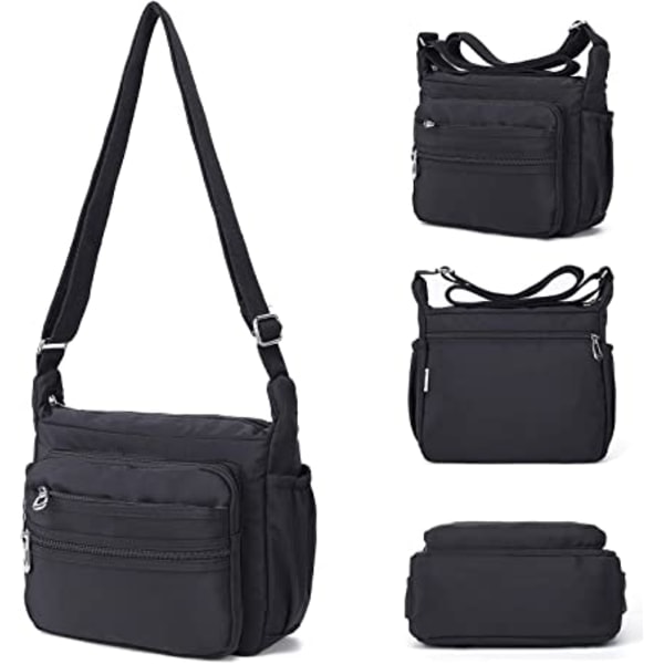 (S, Sort) Dame Nylon Messenger Taske Vandtæt Multi-lomme Me