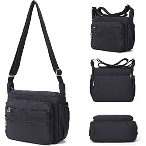 (S, Svart) Dam Nylon Messenger Bag Vattentät Multi-Pocket Me