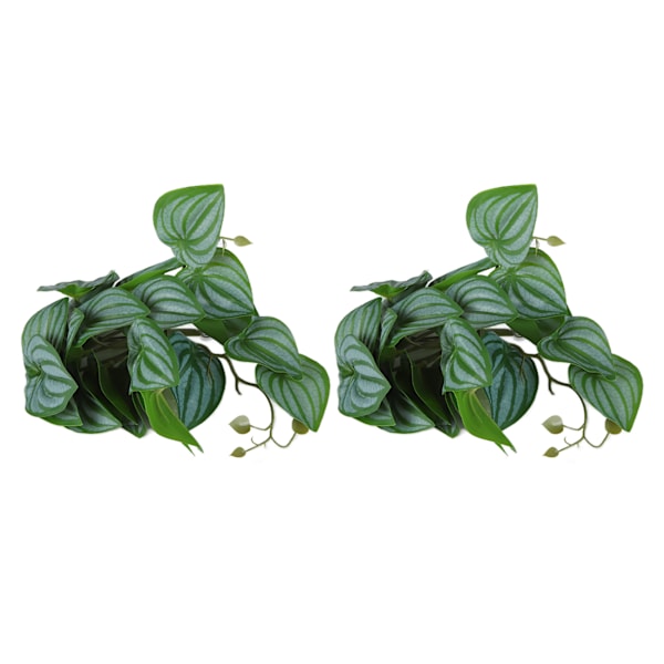 2 stk. kunstige vannplanter, simulerte vinstokker, naturtro plastblader, dekorasjon med sugekopp for akvarium, vannmelonblader