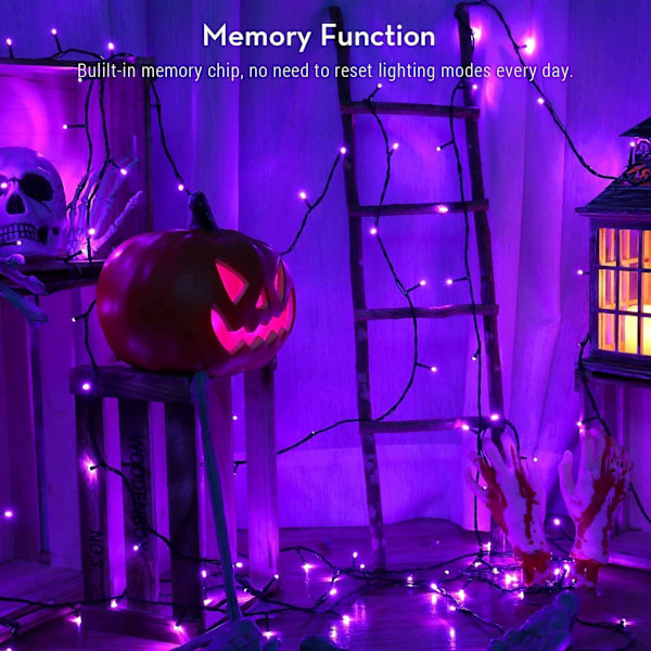 PhilzOps Halloween-dekoration lyskæde, 20m 200 LED Lilla Orange Efterårslysstreng Strøm 8 Tilstande Purple