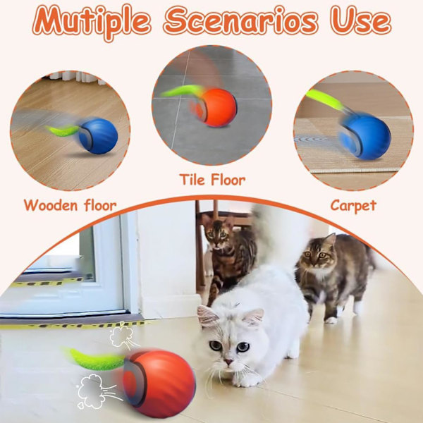 Speedy Tail 2.0 Kissalelu, Speedy Tail Kissalelu, Interaktiivinen Kissapallolelu, Älykkäät Kissalelut Pallo, Kaksi Nopeusasetusta, Hännällä (Oranssi)