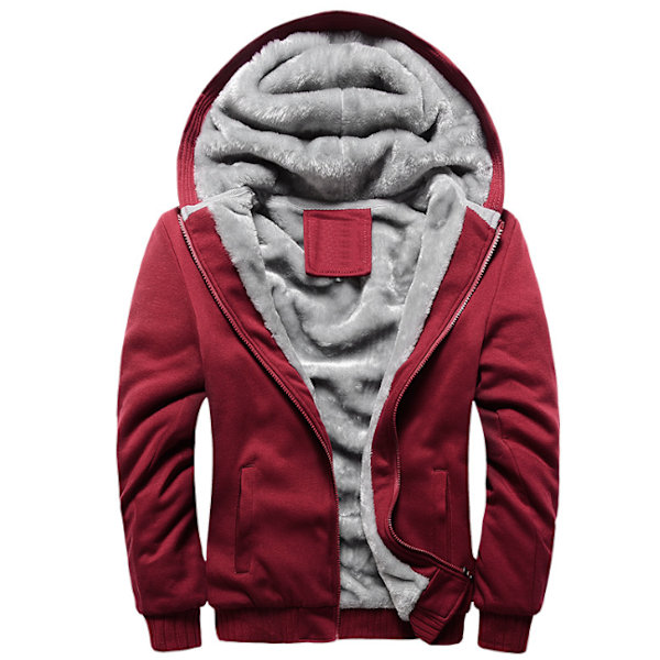 Herrer Fleece-fôret Sweatshirt Jakke Vinter Treningsstudio Fleece Hettelue Full Zip Varm Tykk Jakke rød red 2XL