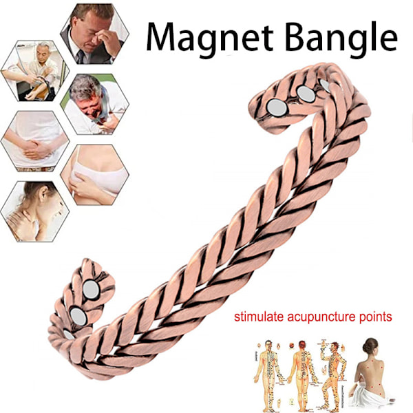 Handgjort magnetiskt koppararmband för kvinnor eller män, 17,5 cm tre
