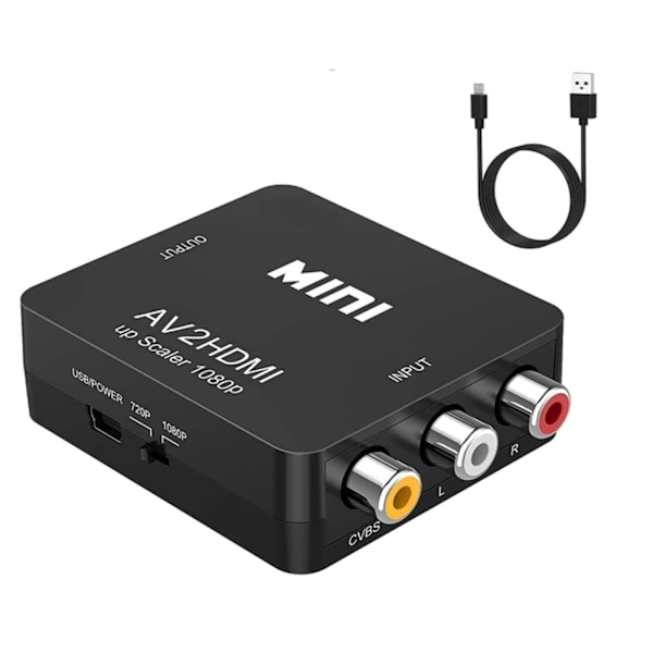 1080P Mini AV til HDMI-omformer: RCA Komposit CVBS Video Audio Adapter for TV/PC/PS3/Xbox/VHS/Blue-Ray DVD-spiller