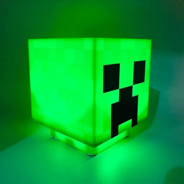 Minecraft Creeper-lampa, dekorationsnattlampa, LED-lampor med spelljud, laddningsbar, sänglampa för barn, nattlampa för vägg (grön) Roman