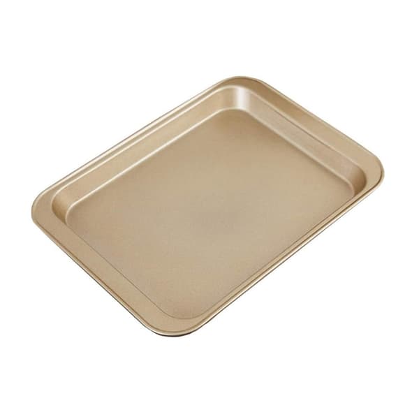 Bageplade 24 * 18 cm, non-stick bageplade i rustfrit stål, kagebageplade, ovn, roulade, kage (Guld, lille) 【Regular】 Small golden baking tray