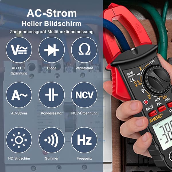 Digital AC Multimeter Strømtang DC AC Spændings Amperemeter Spændingstester Hz Amperemeter NCV Ohm Test