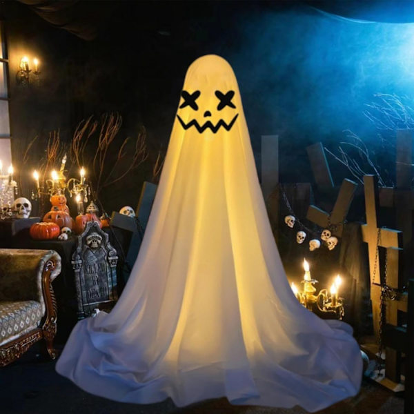 Udendørs Spøgelsesdekorationer, Spøgelsesdekorationer Udendørs - Store Halloween Havedekorationer Spøgelse, Hvidt Stof Spøgelse Veranda Prydnad til Hjemmet med LED B