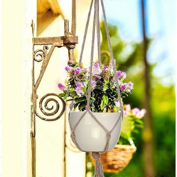 Sæt med 4 Macramé planteophæng reb potteholder indendørs udendørs have dekoration med - 2 stykker 105 cm og 2 stykker 90 cm