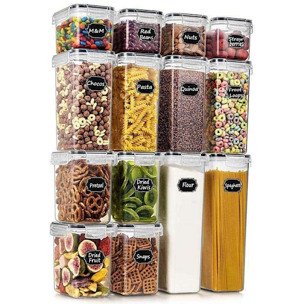 14-pack Matförvaring - Lufttäta Burkar med Lock - Set Transparent Transparent