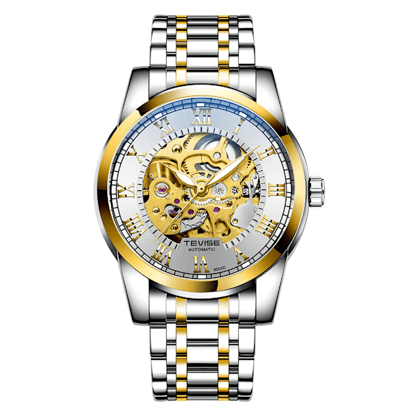 Herreure Automatisk Mekanisk Armbåndsur | Læderrem | Gyldent Urværk | 45 mm Skeletskive | Vand- og Ridsafvisende | Elegant Gave[mo]