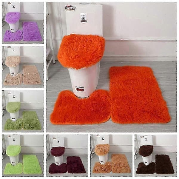 Fluffy 3-delt sæt til badeværelse med toiletlåg black