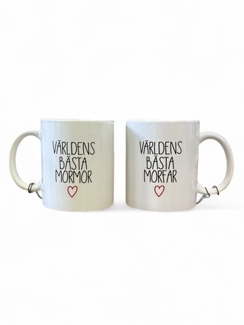 Mugg Världens bästa Morfar eller Mormor Vit White Mormor