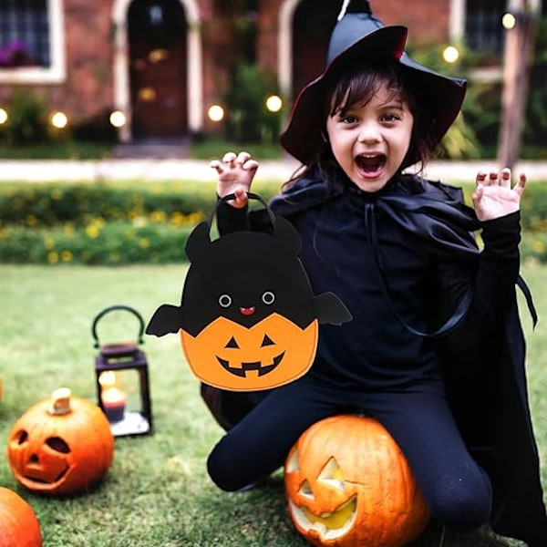 Halloween-karkkikorit, söpö lepakko-kurpitsakarkkikori, monitoiminen uudelleenkäytettävä huopapussi kori juhlalahjoille lahjapussit