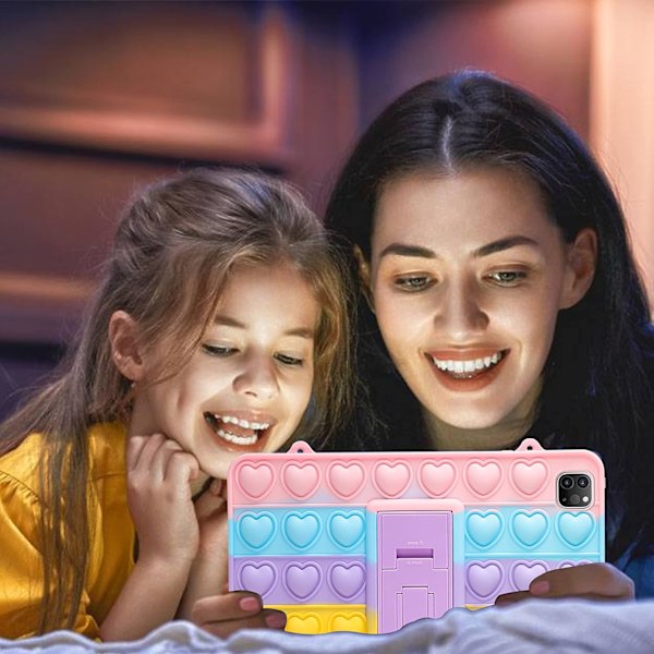 Färg Hjärta för Samsung Galaxy TabA 10,1\" Case 2019SM-T510/T515 Tecknad Rolig Kawaii Söt Silikon Roligt Cover Mode Unikt Fidget för barn Fodral