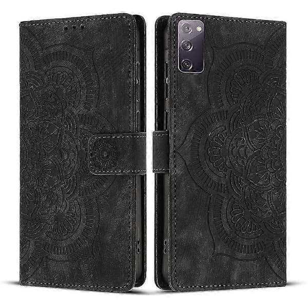 Frosted Læder Etui til Mandala Emed Retro Telefon Sort Black For Samsung Galaxy S20 FE