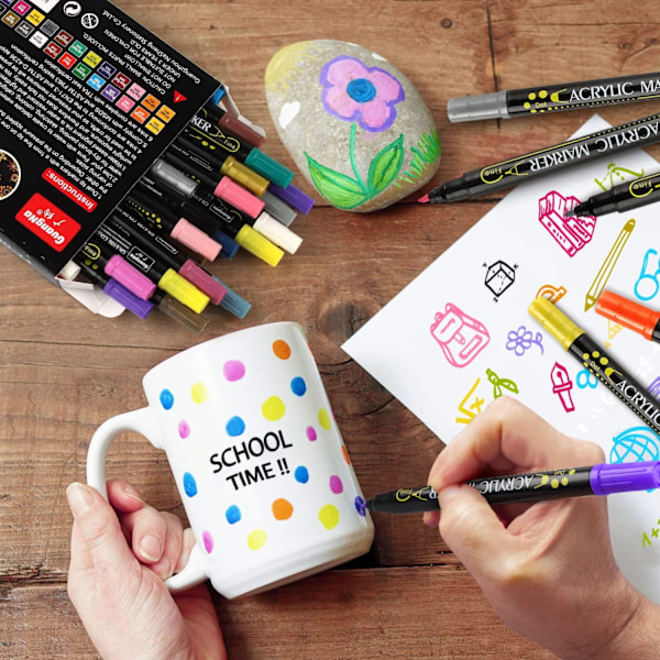 Dobbeltsidede Pastel Akryl Pen Sten Vandfast 24 Farver