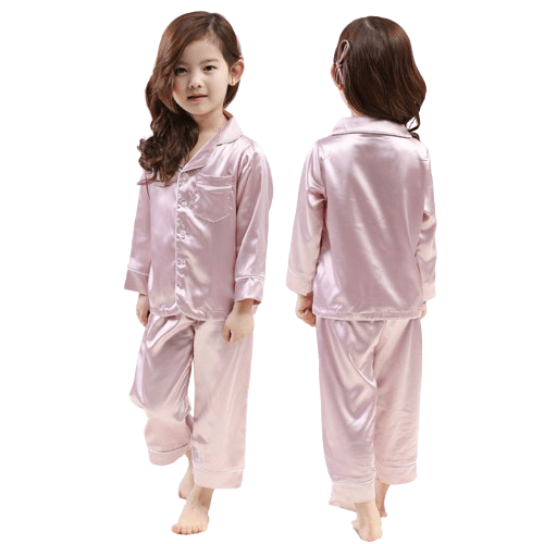 Langermet pyjamasett for barn, silkepyjamas med knapper, sett rosa pink 150cm