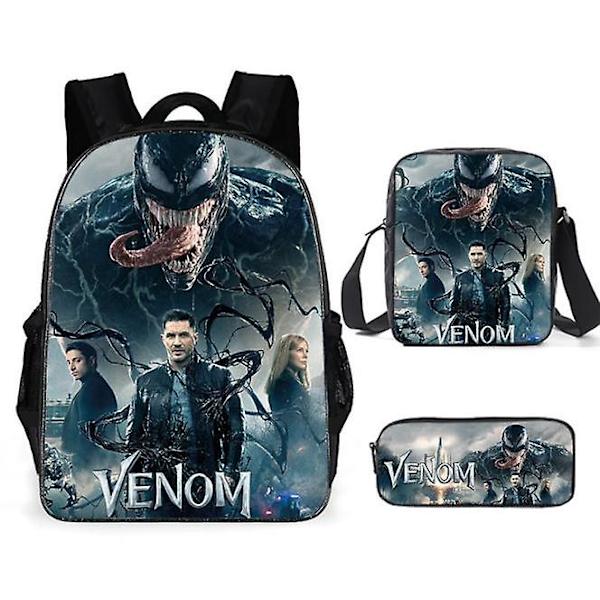 Venom rygsæk Anime notesbog Laptop rygsæk skole rygsæk Messenger taske pennepose 3-delt sæt