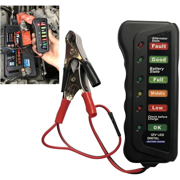 12V Batteritestare 6 LED-lampor Bilbatteritestare 12V Generator Batterianalysator för Bil Motorcykel