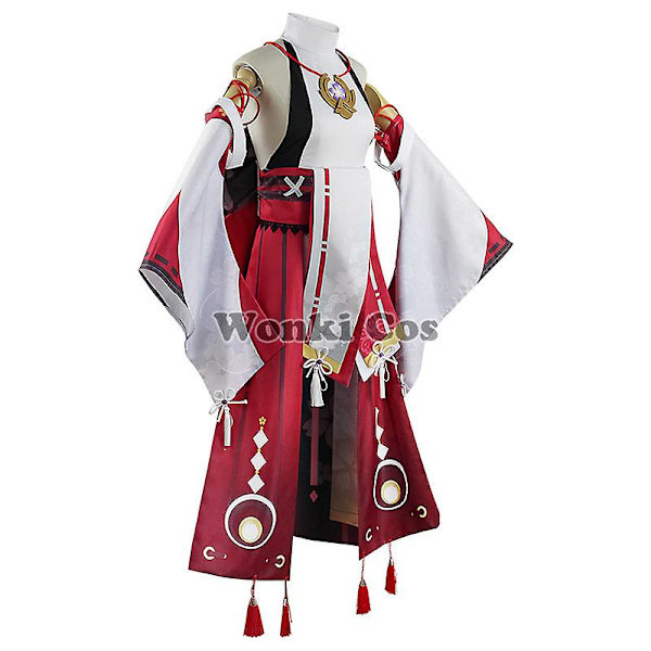 Genshin Impact Yae Miko Cosplay Kostume Kvinder Rosa Langt Hår Paryk Genshin Cosplay Kostumer Yae Miko Amulet Fuld Sæt XS