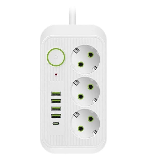 EU grenuttag med USB-C snabbladdningsportar Vit 2m