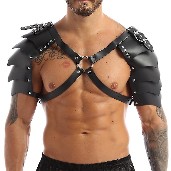 Steampunk Gotisk PU Læder Dobbelt Skulderrustning Spænder Kropsbrystsele Bælte til Herre til Fest Cosplay Halloween