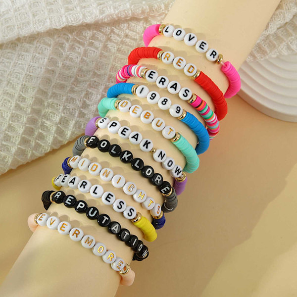 Ornament färgglatt mjukt lera Taylor Swift engelskt namn armband fan armband