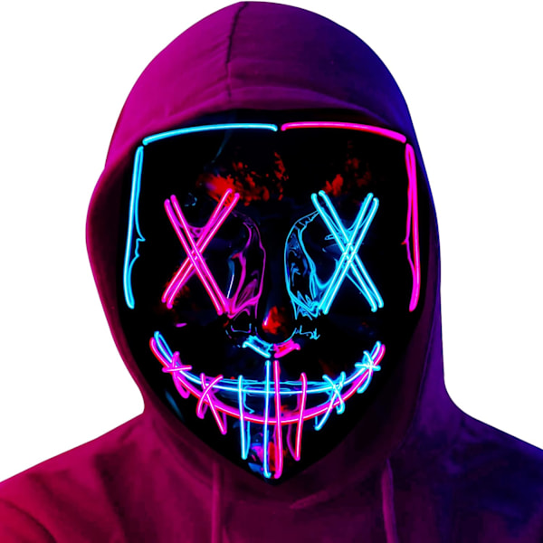 LED-mask Självlysande Mask Skräckmask för Semester Cosplay Kostym Maskerad, Karneval[mo] Red+blue