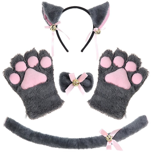 Festkläder Cosplay Tillbehör Kattöron Hårband Kattsvans Kattsvansrosett 4-Delars Set Grå