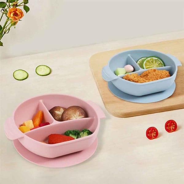 Sugkopp för barn, silikon tallrik baby porslin, mikrovågsugn och blå