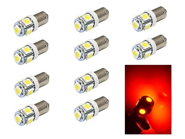 BA9S 10-pak rød LED med 5 stk SMD5050 chip T4W styling Sølvgrå Silvergrå silver